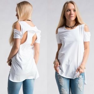 White cutout short sleeve cold shoulder lightweight T-shirt Small S